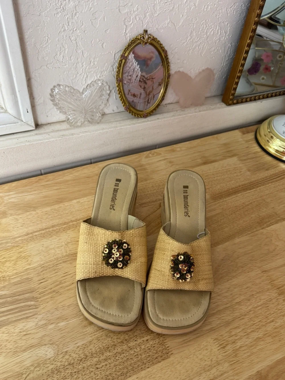 No Boundaries Cut Out Platform Wedge Slide Sandals Size 8 Y2K Cottagecore